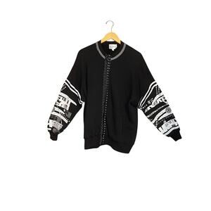 Vintage Abstract Zip Up Jacket Black Womens Large Retro Artsy Grunge Kd Spring